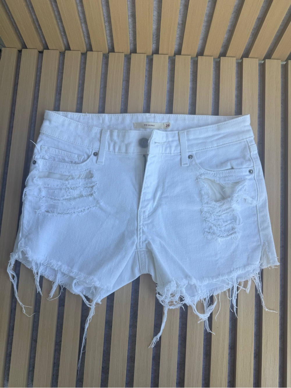 Levi's White Distressed Cutoff Denim Shorts